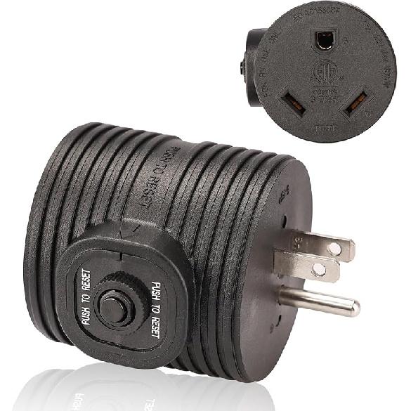 RVGUARD Защита от перегрузки Вилка адаптера питания для дома на колесах Автоматический выключатель, 30 ампер на 110 вольт Вилка адаптера для дома на колесах, NEMA 5-15P на NEMA TT-30R Электропитание