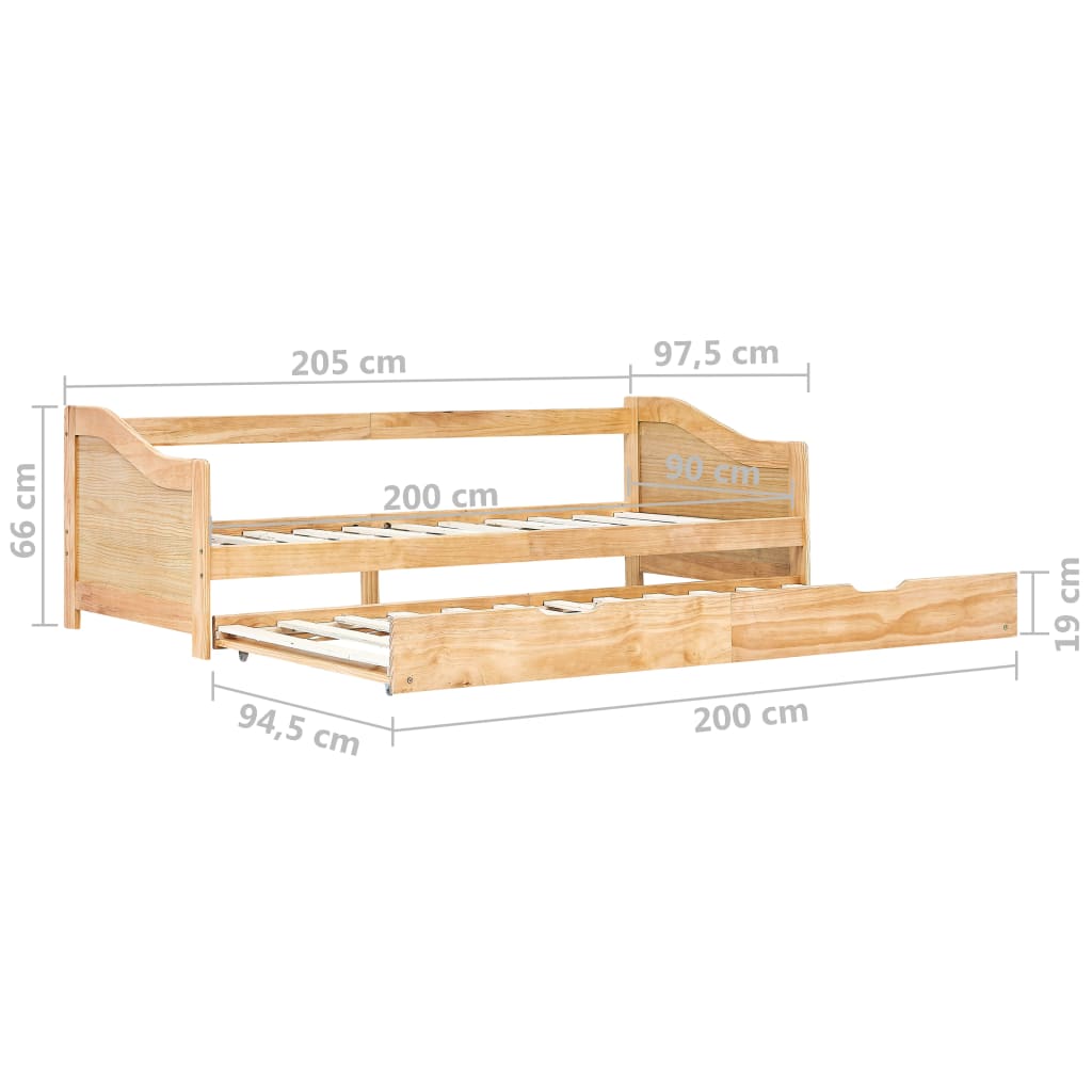 Extendable Sofa Bed Frame Pine Wood 90*200 cm