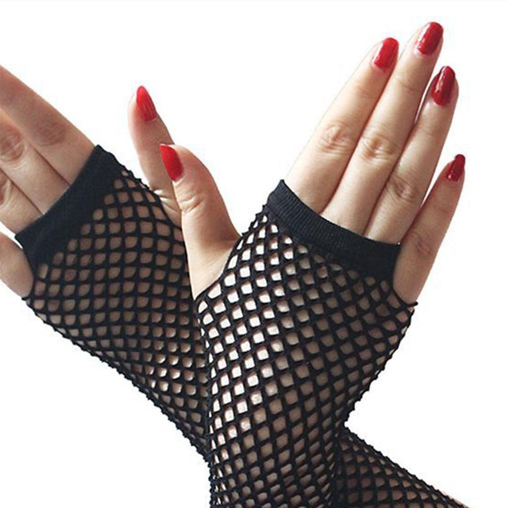 Перчатки в сетку, мягкие, дышащие, в стиле панк, полупальцы, черные, длинные, в сетку, для выпускного вечера