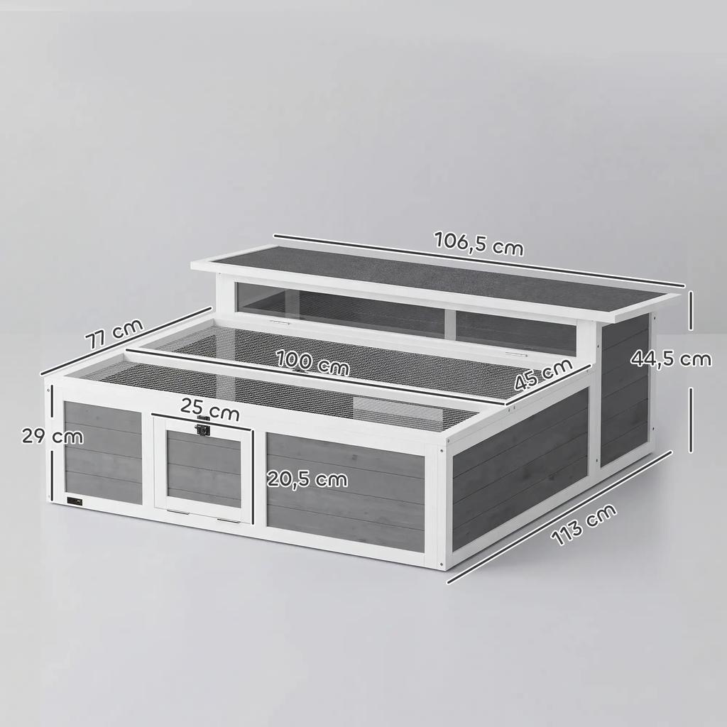 PawHut Two-Zone Tortoise House with Opening Bitumen and Mesh Roof Sections and Window, 113 x 106.5 x 44.5 cm, Dark Grey