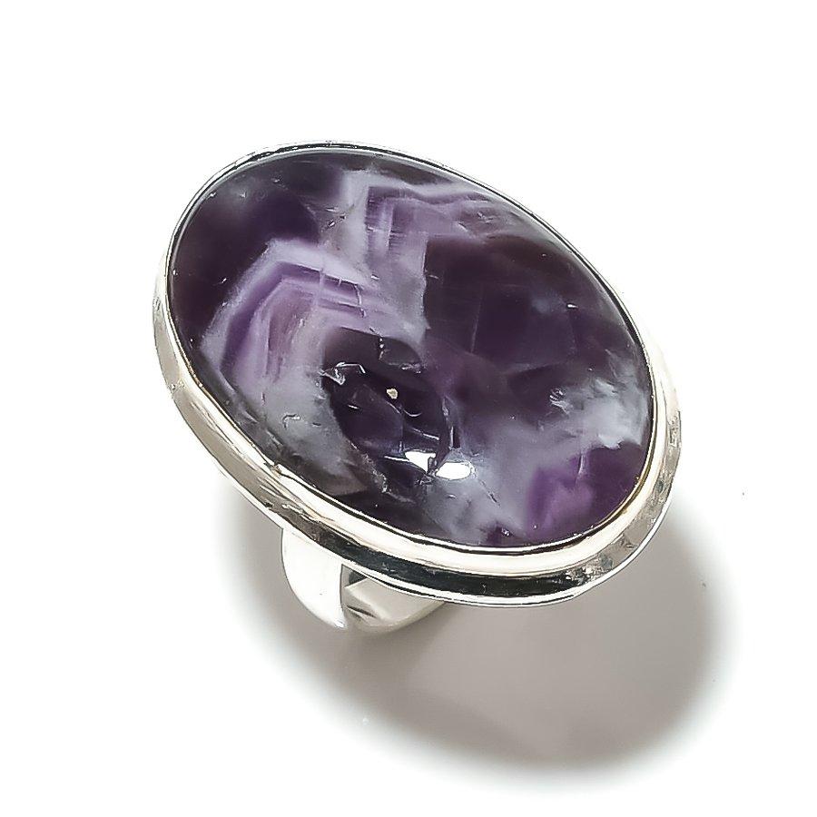 Подарочное кольцо из серебра 925 пробы с натуральным шевронным аметистом, размер 10 K9D15