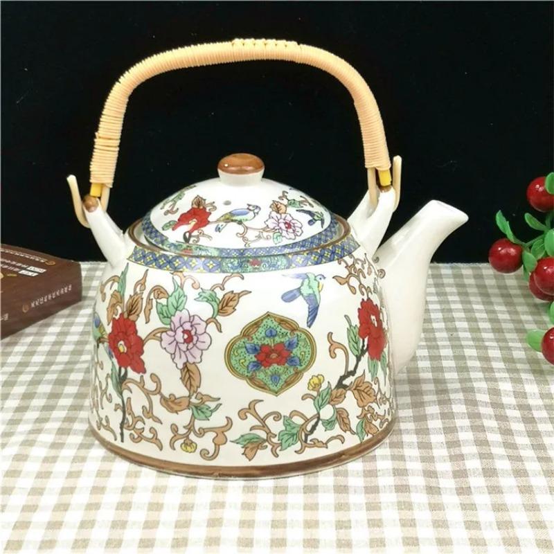 Бытовой фарфоровый чайник, керамический большой вместительный горшок для прохладной воды, большой синий и белый фарфоровый горшок с петлевой ручкой в ​​стиле ретро