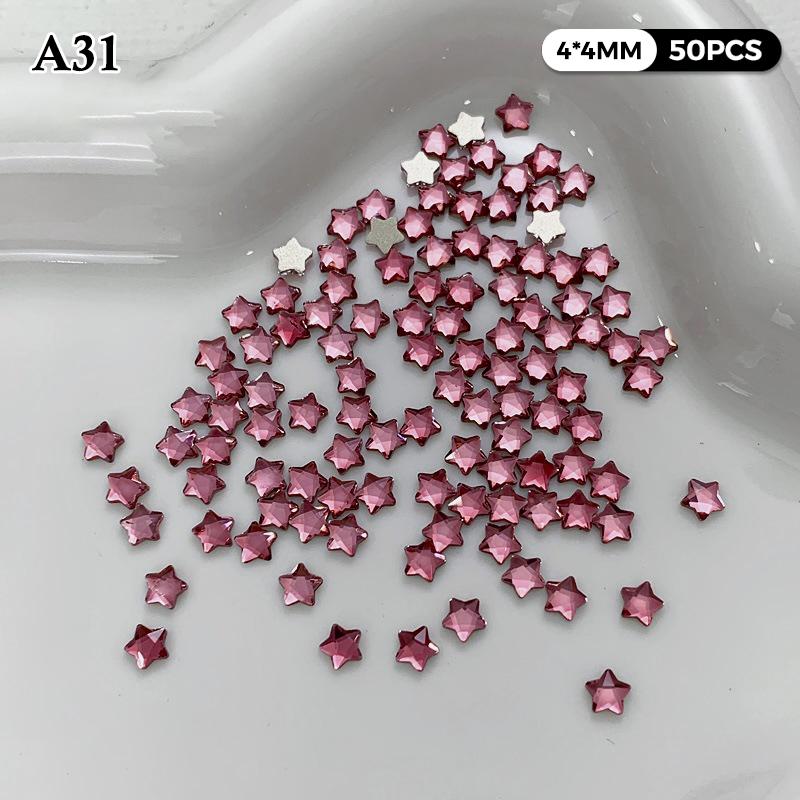 50Pcs Shiny Five-Pointed Star Nail Decor Rhinestones Colorful Mini Flatback for Girls DIY Nail Art Craft