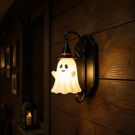 Autumn Wall Ornament Cute Ghost Light, Wizard Hat Lamp, Decorative Halloween Home Decor Mount Lamp for Hallway Entrance Bedroom Creative Theme