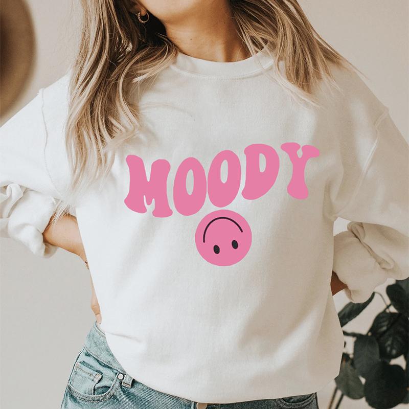 Толстовка со смайликом Moody, пуловеры с счастливым лицом, одежда в консервативном стиле, свитшот с волнистой улыбкой, женский повседневный хлопковый винтажный топ