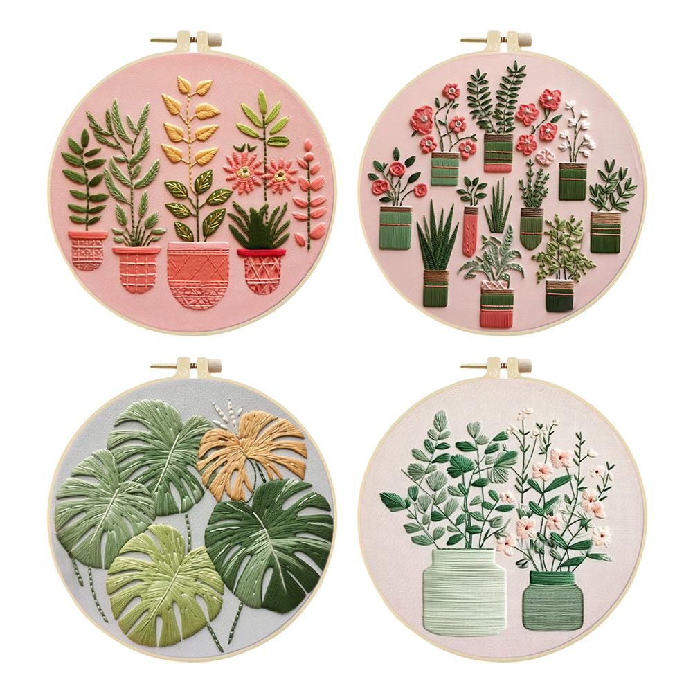 4 шт. Цветочный Хлопок Штампованная Вышивка Крестом DIY Набор для Начинающих Иглоделие
