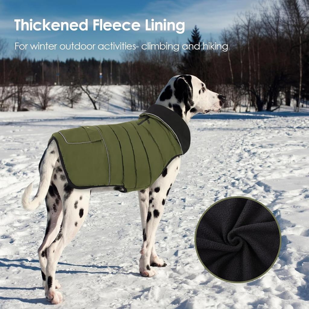 Dog Coat, Small Dog Jacket, Windproof Dogs Puffer Jacket, Fleece Lined Warm Dogs Winter Coat with Harness Hole (Army Green S)