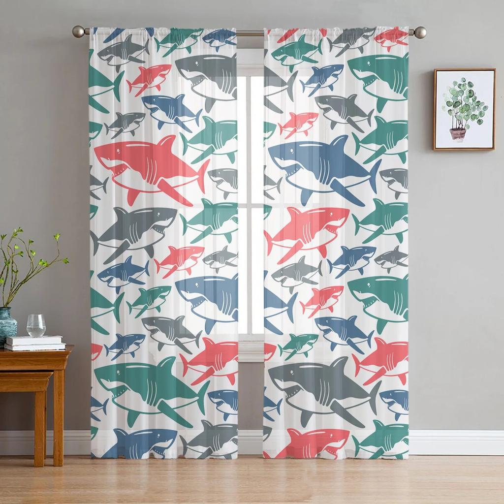 Фиолетовая рыбка, акварельная живопись, прозрачные оконные шторы для гостиной, спальни, украшения комнаты для девочек, тюлевые шторы