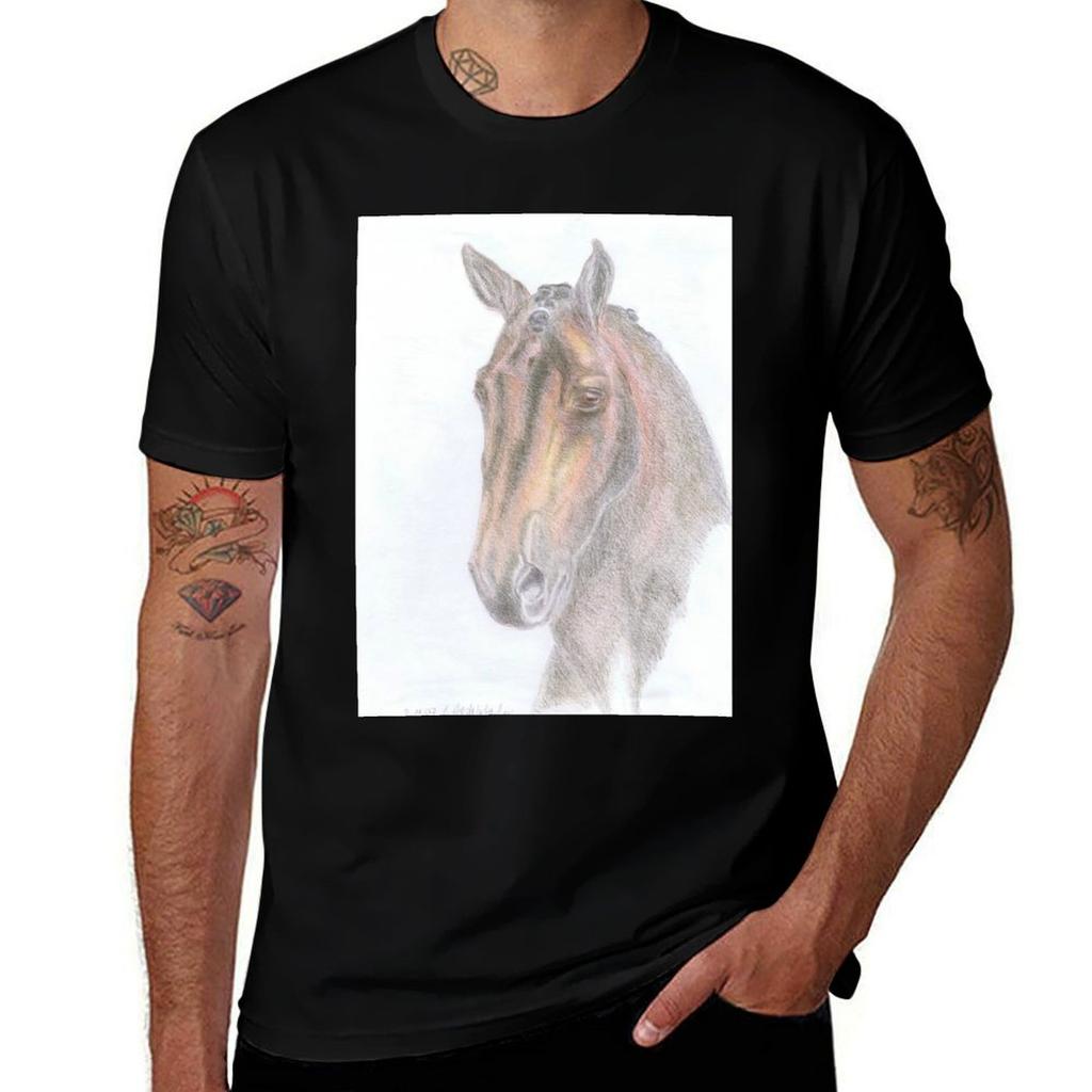 Dressage Horse Portrait From The Side Tshirt Casual Minimalist Short Sleeve Top Tshirt