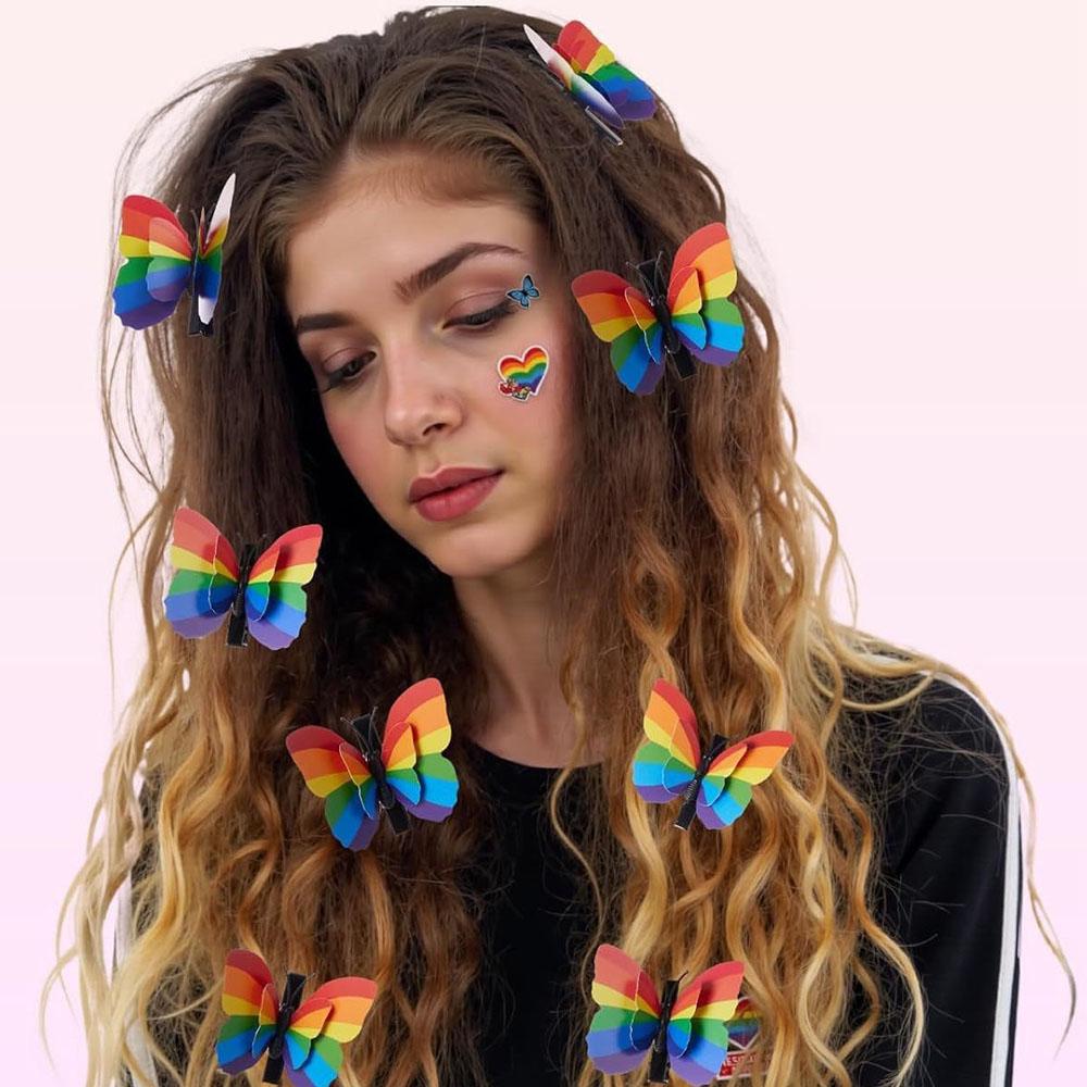 8pcs Rainbow Butterfly Hair Clips Celebration Headpiece Outfit Accessories