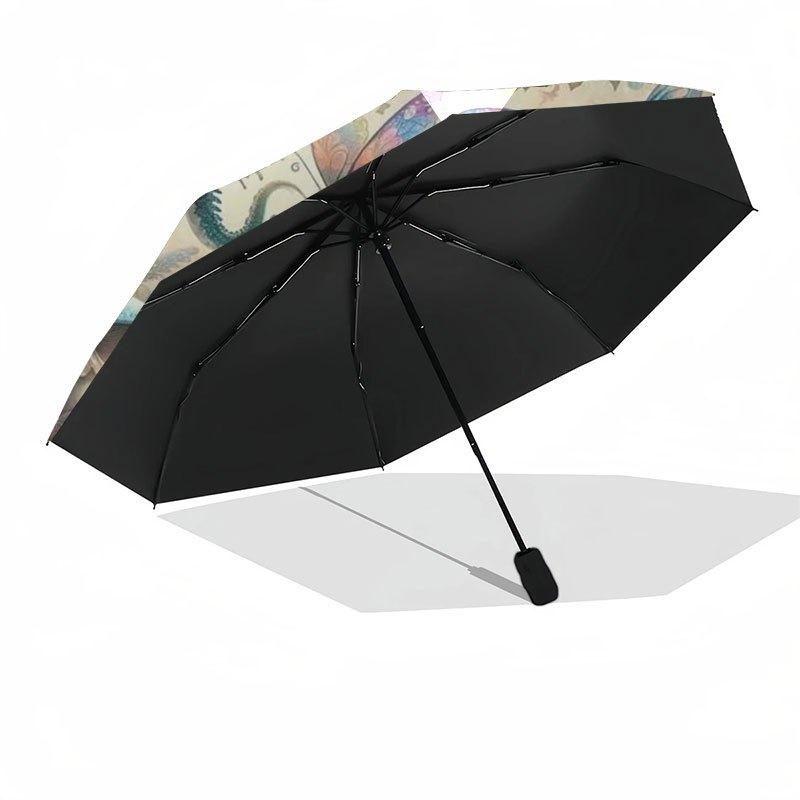 Enchanted Garden Fantasy Wall Art PrintUmbrella with Cute Design,Portable 3-Fold Compact Umbrella for Men&Women,Valentine's Day Mother's Day