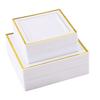 Premium Square Plastic Plates, Heavyweight Gold Rim Dinner Plastic Plates Salad/Dessert Plates for Wedding,Party