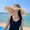 Летняя ins дорожная отпускная ветрозащитная шляпа из рафии, женская шляпа с большими полями, защищающая от солнца, с бахромой, для пляжа