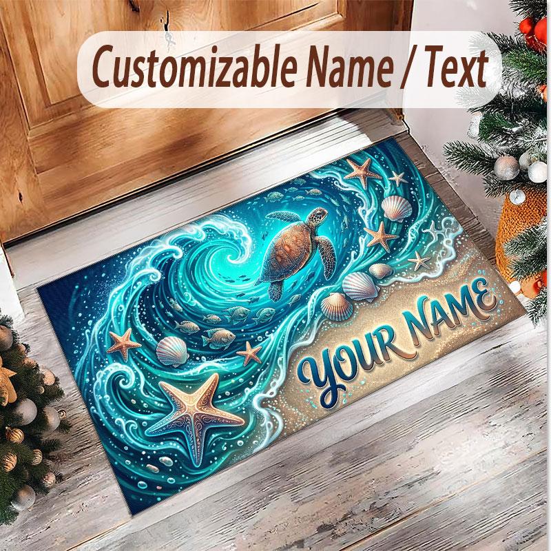 Fish Ocean Theme Soft Crystal Velvet Rug Custom Name & Text Print Non Slip Floor Rug for Bedroom Living Room