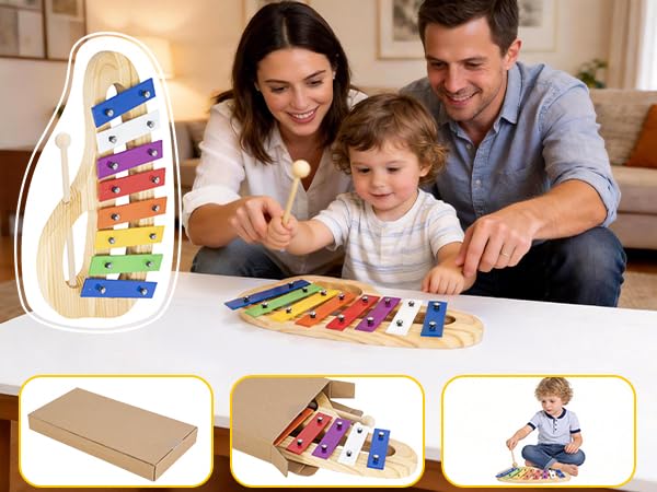 BQKOZFIN Colorful 8-Note Glockenspiel Orff Instrument Xylophone Percussion Music Gift with Mallet