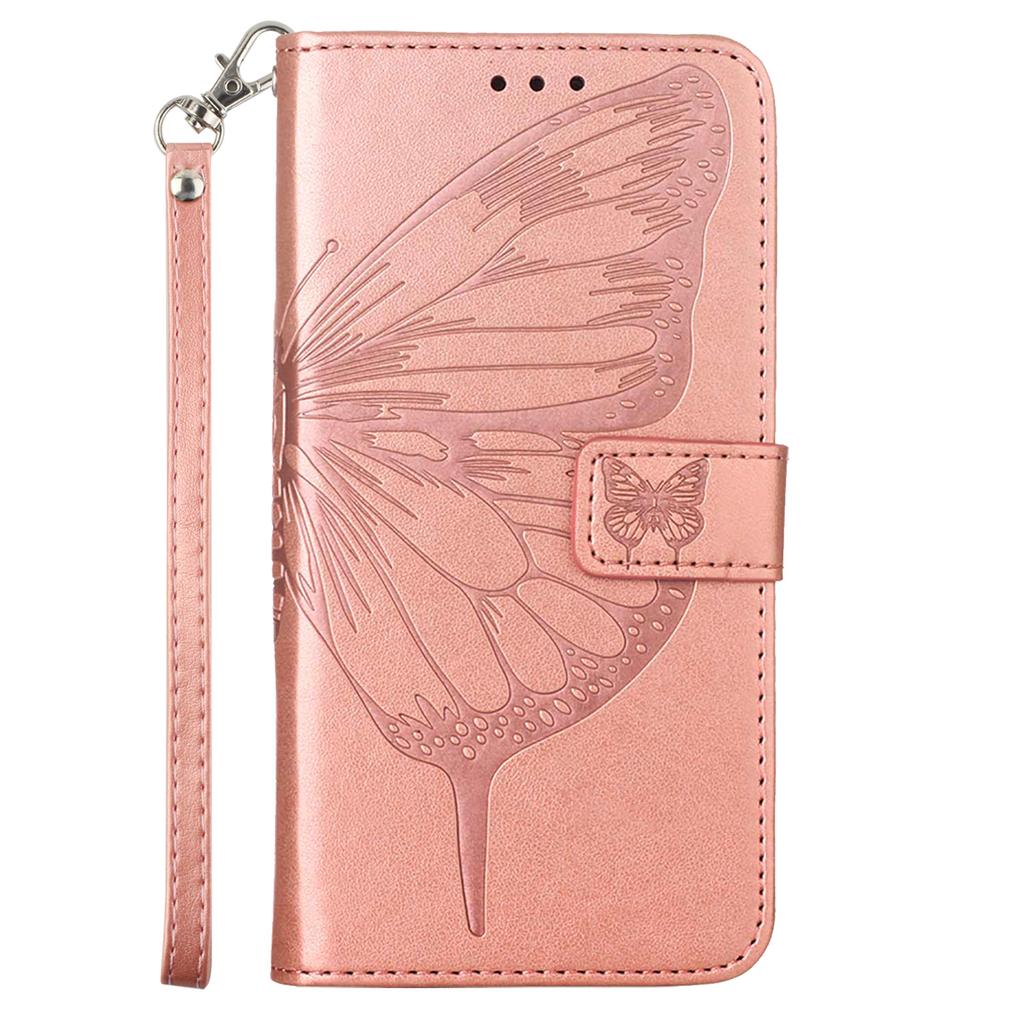 For Motorola Moto G45 5G/G34 5G Wallet Case with Wrist Strap Butterfly Imprint Leather Phone Cover