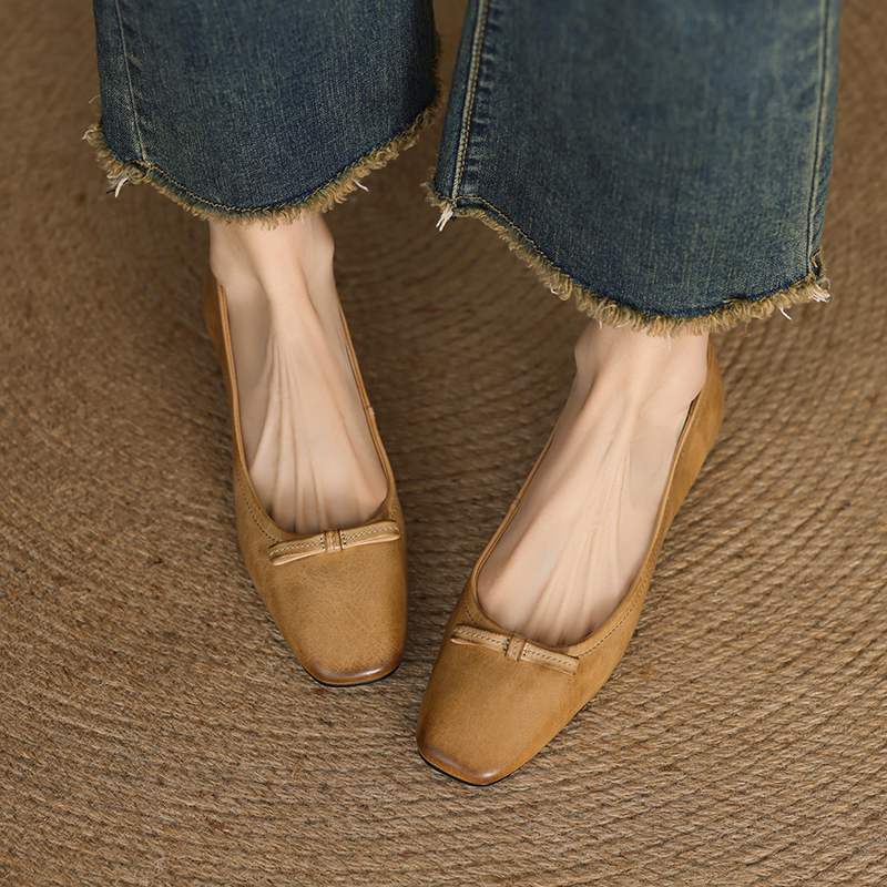 Krazing Pot Модные женские туфли из коровьей кожи весна-осень на низком каблуке с круглым носком и бабочкой на плоской подошве