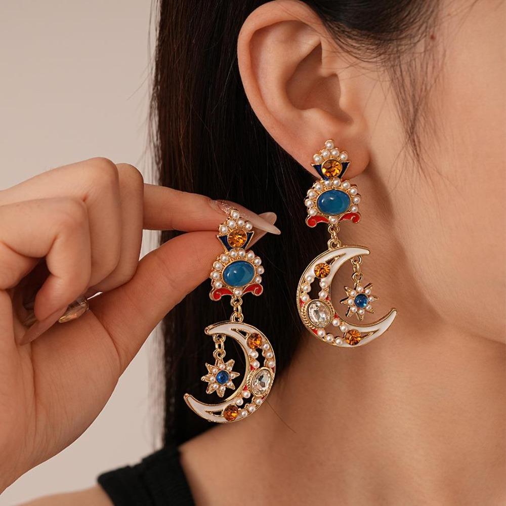 Light Luxury Star Pendant Earrings Ear Jewelry Moon Stud Earrings Vintage Earrings Women Female