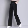 Plus Size Women's Spring Autumn Winter Solid Colour Casual Sweatpants Loose Elastic Waist Corduroy Padded Wide Leg Straight Pants
