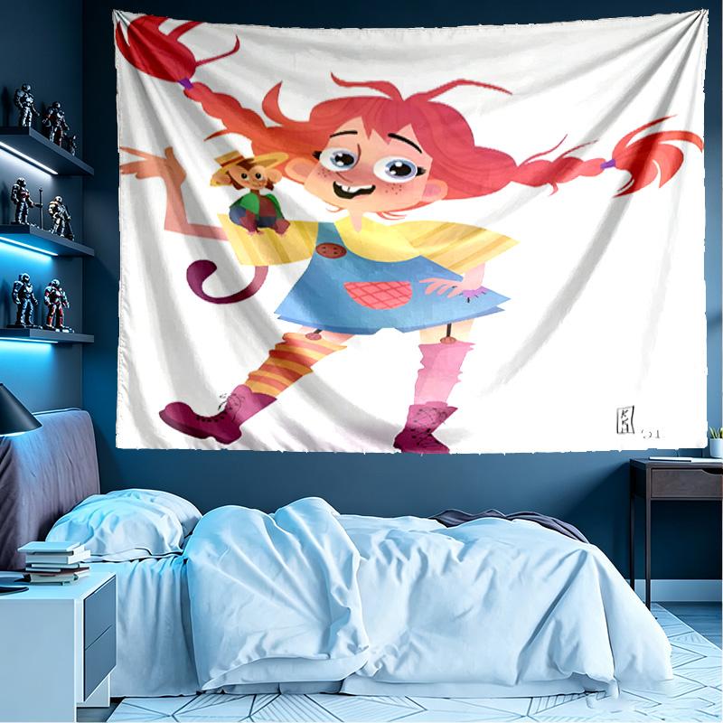 Pippi Longstocking Print Tapestry, Lightweight Wall Hanging, for Bedroom, Dorm, Living Room, Home Art Decor, Birthday Christmas Gift for Friends