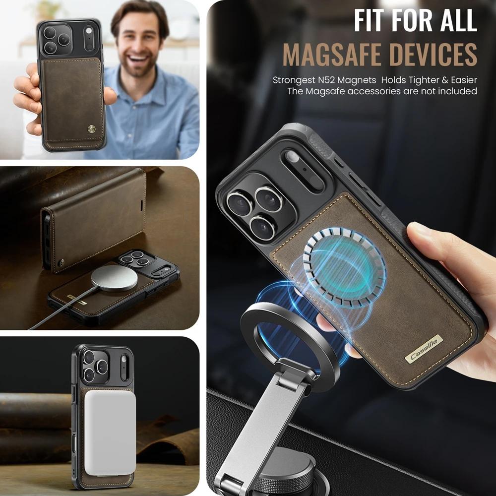 2 in 1 Wireless Charging Leather Flip Cover For iphone 17Air 17 Promax 16 Plus 15 Pro max 14 Pro 13 12 Wallet Case Cards Slots