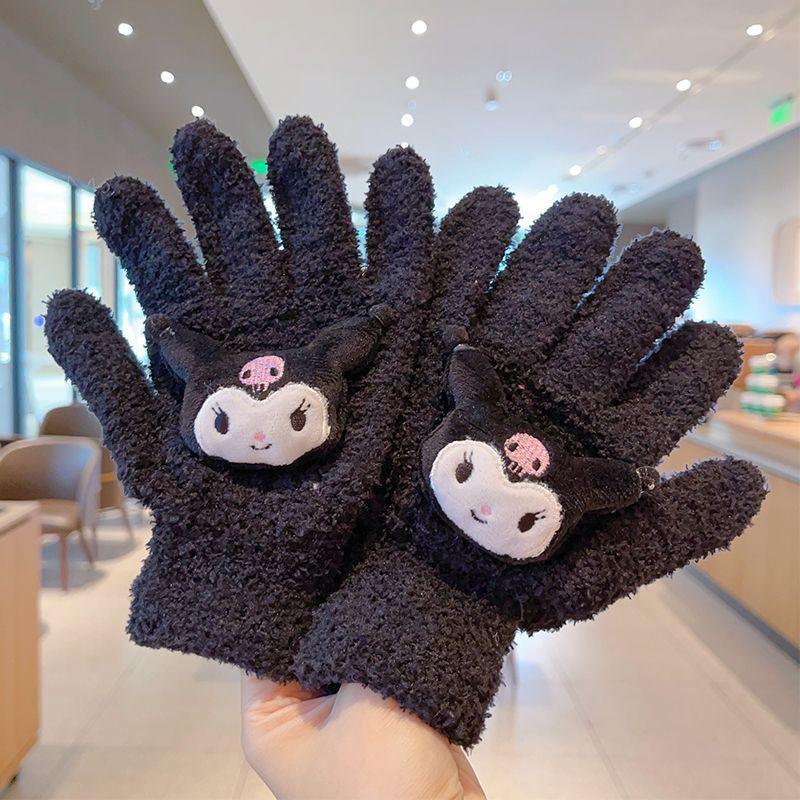 1 пара Kawaii Милые Куроми Мелоди Синнаморолл Kt Кот Перчатки Мультяшные Пятипалые Перчатки Осень Зима Теплые Студенческие Перчатки