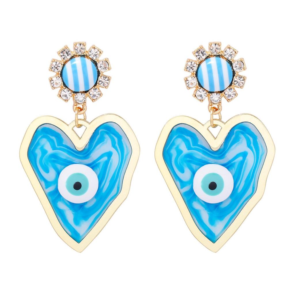 Pinkdudu New Fashion Blue Heart Devil's Eye Drop Earrings Exaggerated Creative Red Green Earring for Women Jewelry PD1244