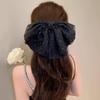 Large Summer Lace Edge Bow Claw Clip Hair Accessory for Women - Multi-Layer Feather Design