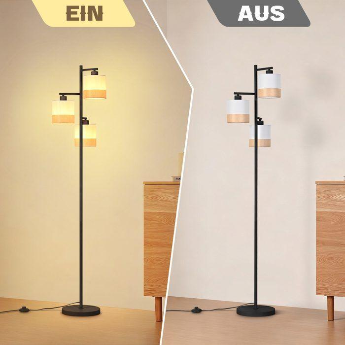 Lampadaire - NETTLIFE - Abat-jour tissu - 3x E27 - Métal blanc - Liseuse de lecture
