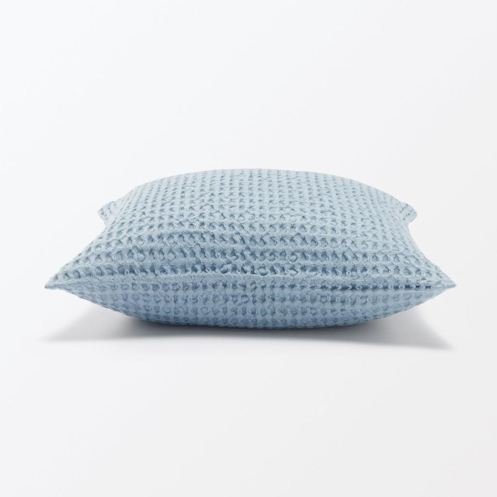 MUJI Indian Cotton Washed Waffle Weave Cushion Light 76420149 Cover, 43x43cm, Blue,