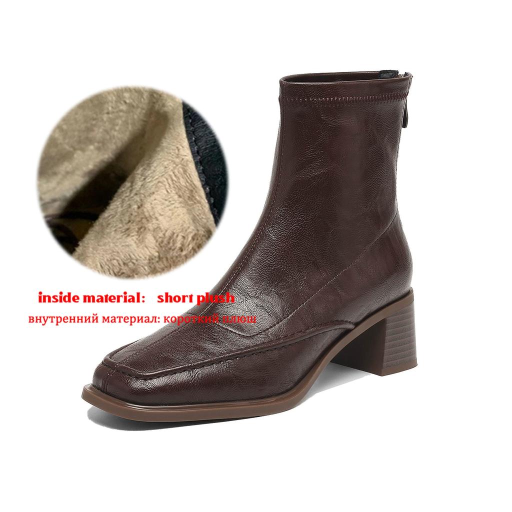 Krazing Pot Микрофибра Квадратный Носок Толстый Каблук Ботильоны Челси Размер 42 Молния Женские Плиссированная Отделка Эластичные Ботильоны