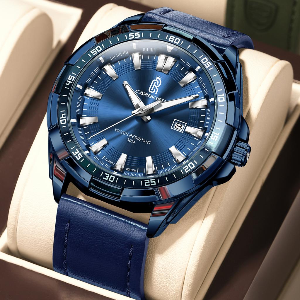 CAREKISO Business Luxury Men's Clock Waterproof Luminous Date Men Wristwatch Sports Leather Quartz Fashion Watches For Man Reloj