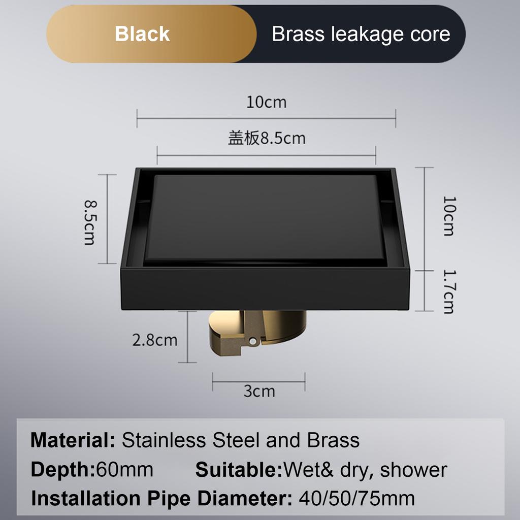 Сливной трап для пола 10*10 см, антизапаховый слив для ванной, дезодорирующий квадратный, сделай сам, черный, заглушка для фильтра для душа, труба из нержавеющей стали 304
