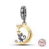 Original Charm Copper Cat Series - Cat Pendant Under The Moon Charms Fit 3Mm Original Bracelet Women Diy Fine Jewelry Gifts