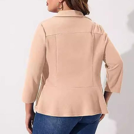Plus Size Women Suit Coat Lapel Long Sleeve Ruffle Hem Open Front Suit Jacket Solid Color Versatile Business Outerwear