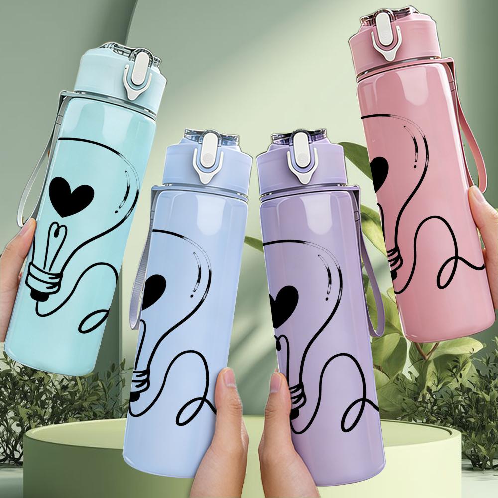 1PC Light Bulb Love Wire Graphic,750ml Color Plastic Sports Water Bottle,Leakproof Flip Straw Lid,Suitable for Sports Office Home Use