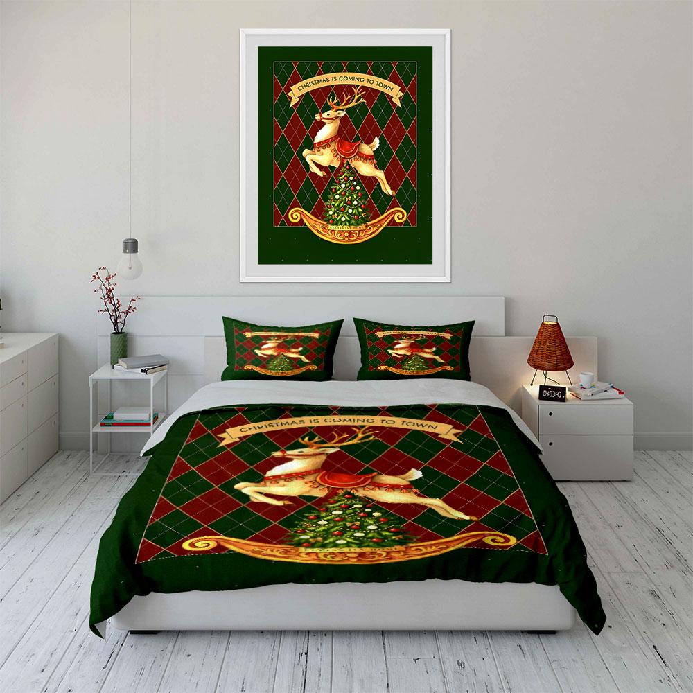 Reindeer with Christmas Tree Bedding Duvet Cover Set Duvet Cover Pillowcases (1*Duvet Cover 2*Pillowcases, without duvet insert)