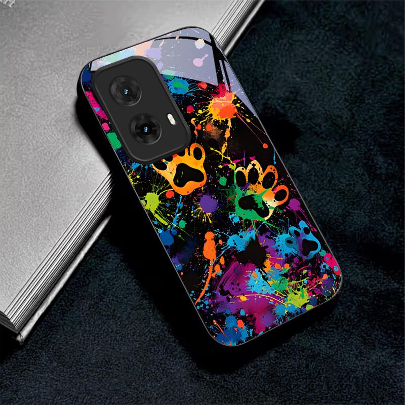 Черный Жесткий Чехол для Телефона Motorola Moto G14 G22 G24 Power G24 G34 G35 G45 G54 55 G75 G84 G85 с Рисунком 'Цветные Лапки'