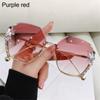 Retro Cutting Lens UV400 Women Sun Glasses Gradient Rhinestone Sunglasses Rimless Sunglasses