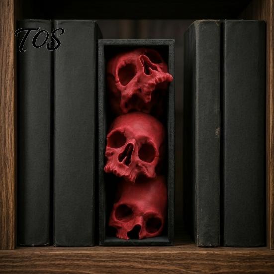 Halloween Desktop Ornaments 3Pcs 3 Tier Skull Bookends, Gothic Resin Bookshelf Decor for Office, Bookends Shelves Spooky Skeleton Figurine, Dark Home