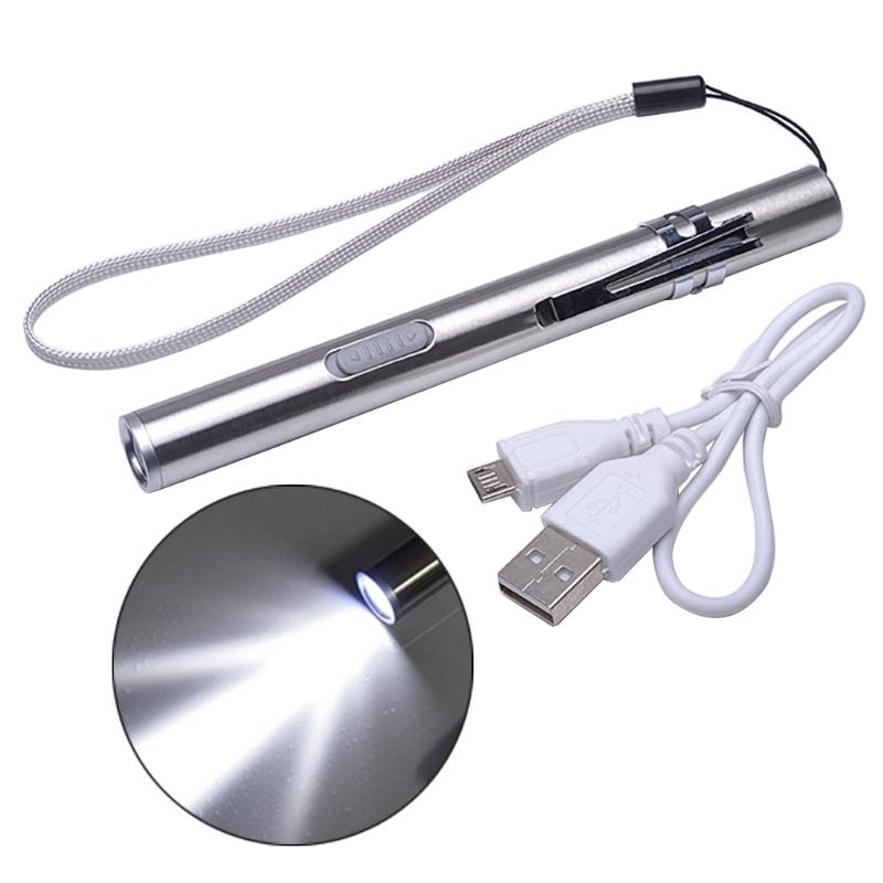 Ручной фонарик-ручка с USB-кабелем, перезаряжаемый, маленький, яркий, мини-светодиодный, карманный, для улицы