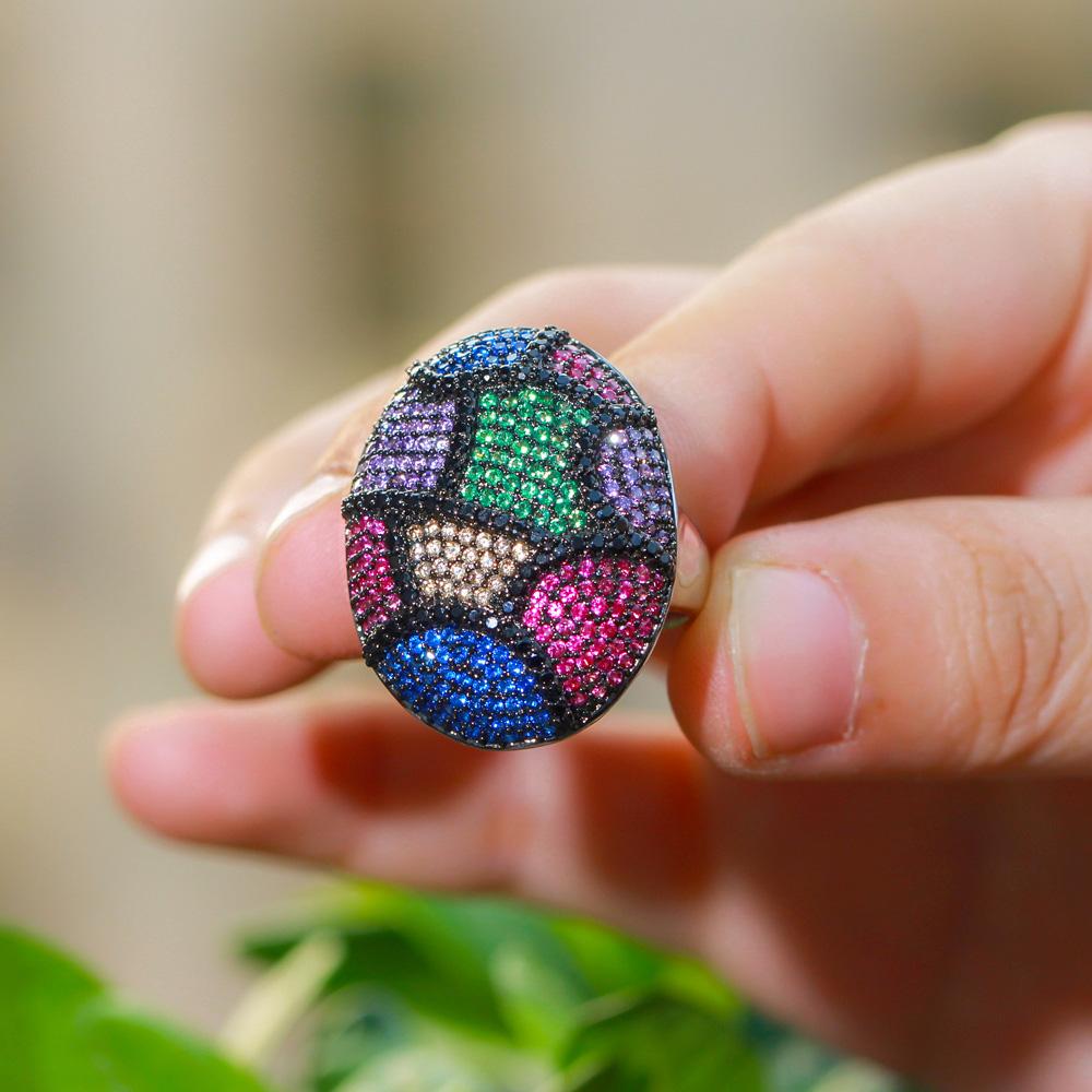 Кольцо CMM Chunky Statement Round Multicolor Cub Zirconia Big для помолвки и свадьбы серебристое регулируемое для женщин