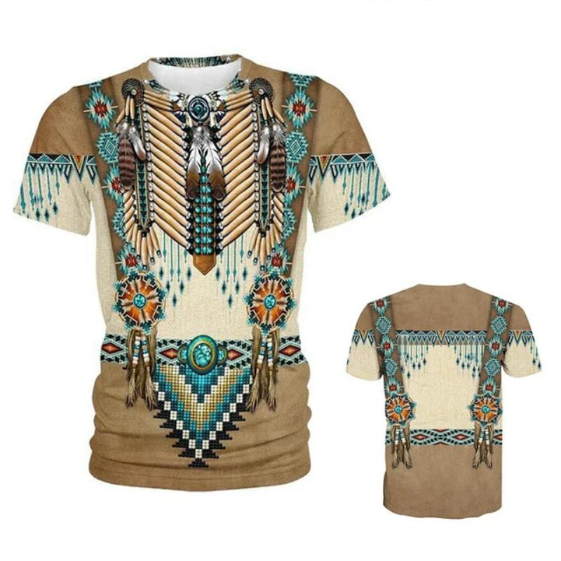 3D мужская футболка в стиле ретро Харадзюку в индийском стиле с графическим принтом и короткими рукавами, летняя повседневная уличная одежда с круглым вырезом, трендовые футболки