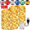 5M 10M Waterproof USB Battery LED Lights String Copper Wire Fairy Garland Light Lamp Christmas Wedding Party Holiday Lighting