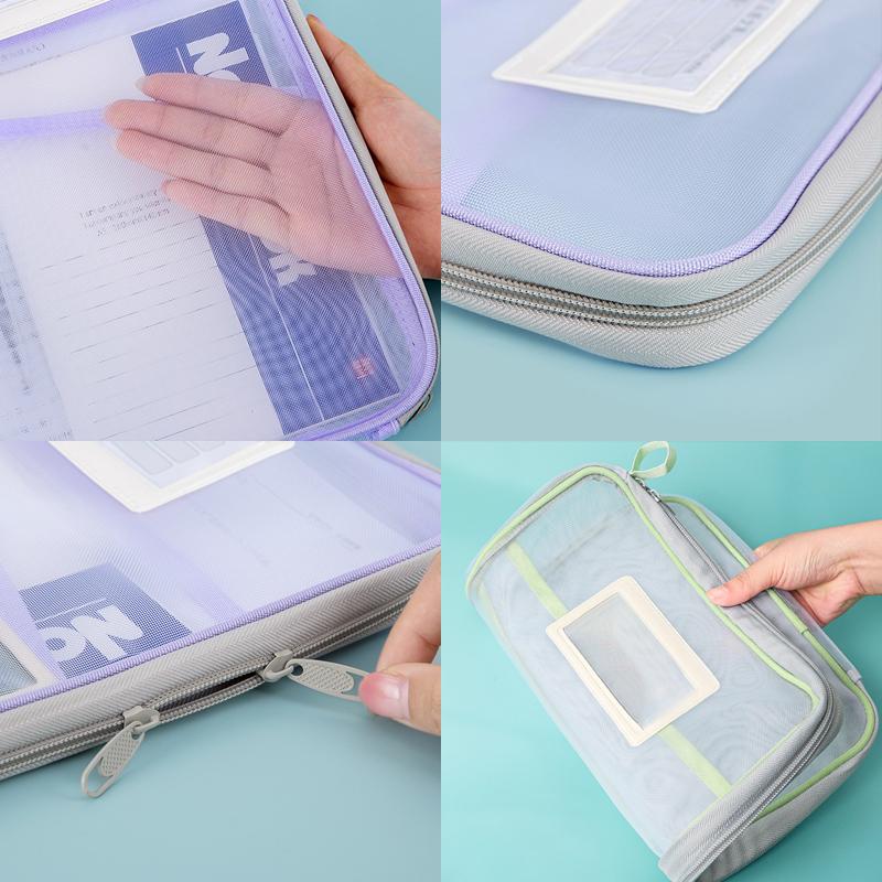 A4 Stationery Storage Bag Double-layer Mesh Zipper Bag Large Capacity Organizer Folders School Office Supplies Stationary Bag