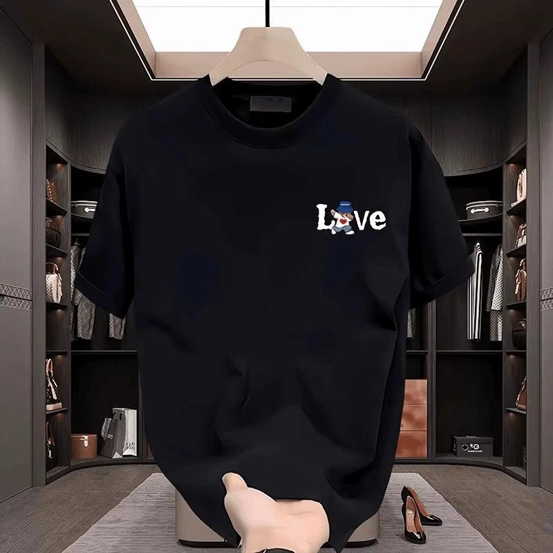 Летняя футболка с круглым вырезом, принтом «Love» и мультяшной графикой, модная повседневная, из чистого хлопка, с коротким рукавом, мужская