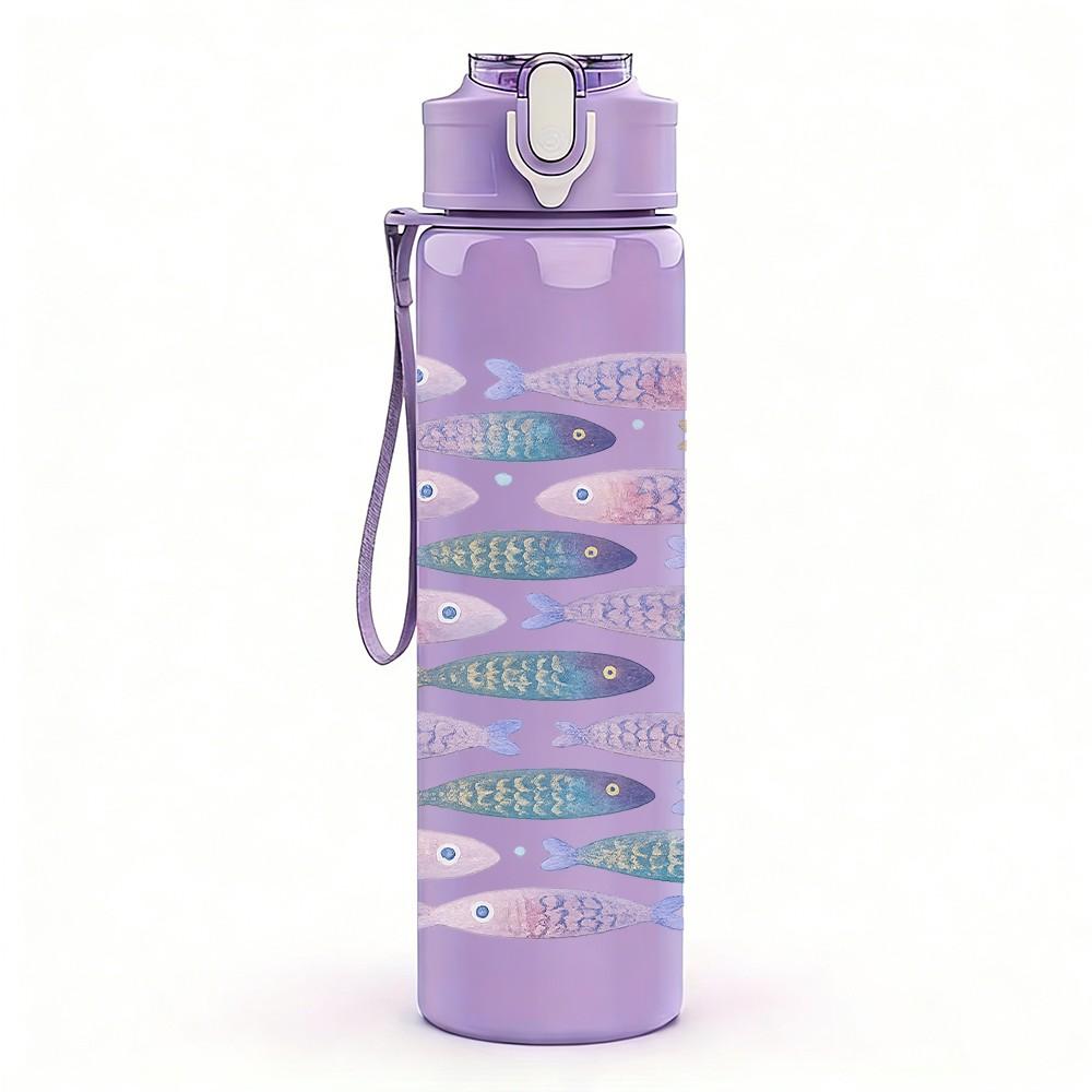 1PC Fish Scale Water Repeat Pattern Print 750ml Color Plastic Sports Water Bottle Leakproof Flip Straw Lid Suitable for Sports Office Home Use