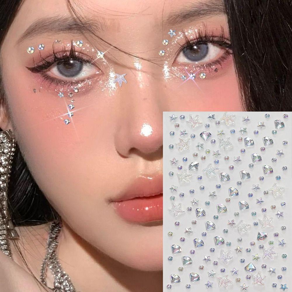3D Dazzling Face Rhinestone Sticker Aurora Iridescent Rhinestone Sticker Body Decals