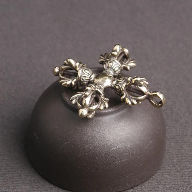 Copper Cross Vajra Pestle Ornaments Pure Brass Buddhist Religious Instrument Figurines Miniatures Home Desk Decor Accessories