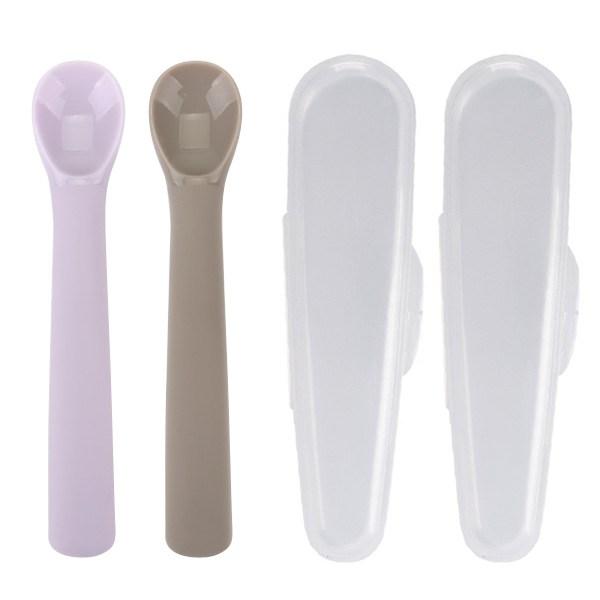 Daily Like Bonbon Baby Food Spoon Stage 2, 2-piece Set + 2 Baby Food Cases, Lavender, Cocoa, 1 Set
